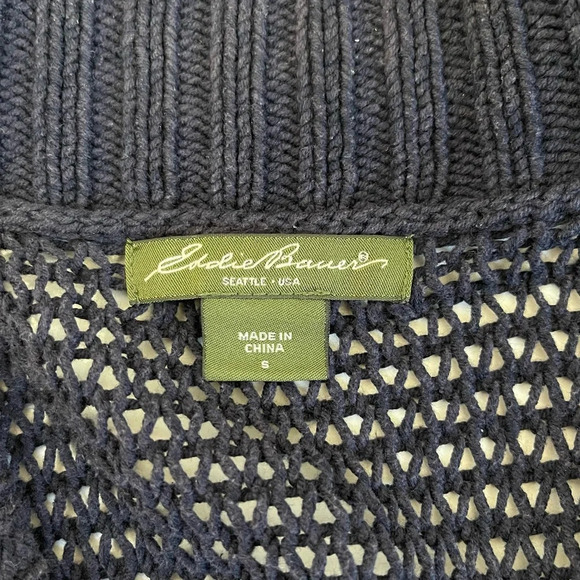 Eddie Bauer Navy Blue Open Stitch Knit Heavyweight Tunic Cardigan Small Women’s - Picture 11 of 13